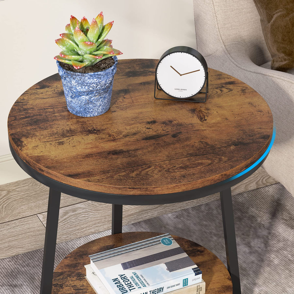 2 Tier Round End Table with Storage Shelf H41168