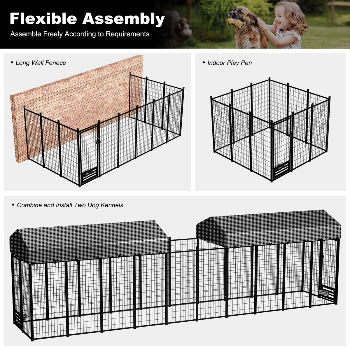 Large Heavy-Duty Dog Kennel with Roof, 4x8x6 Ft Z3323