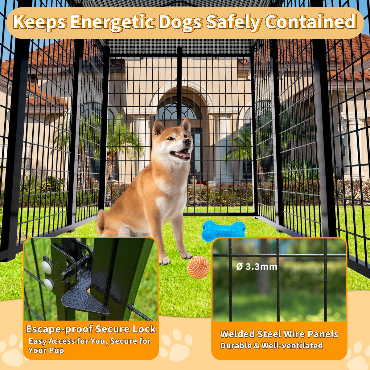Large Heavy-Duty Dog Kennel with Roof, 4x8x6 Ft Z3323